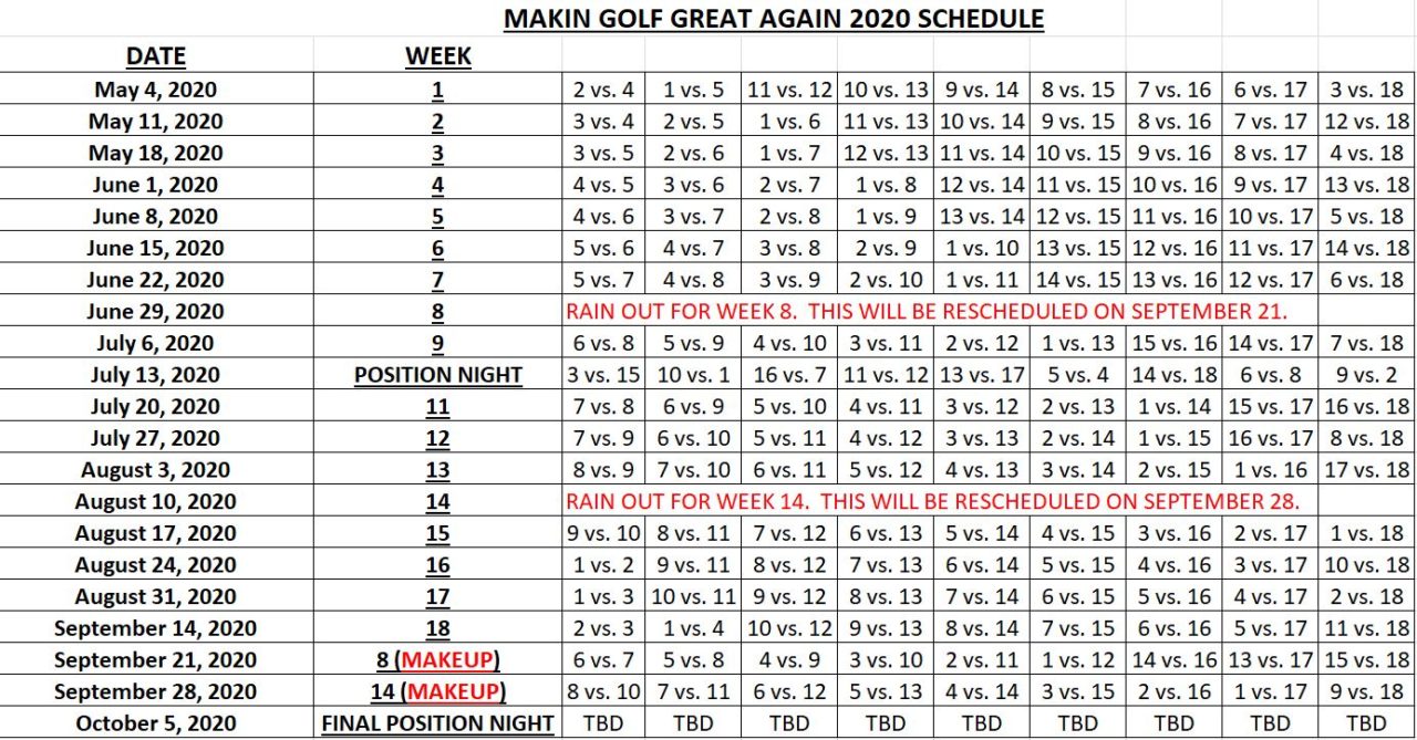 Schedule Makin Golf Great Again